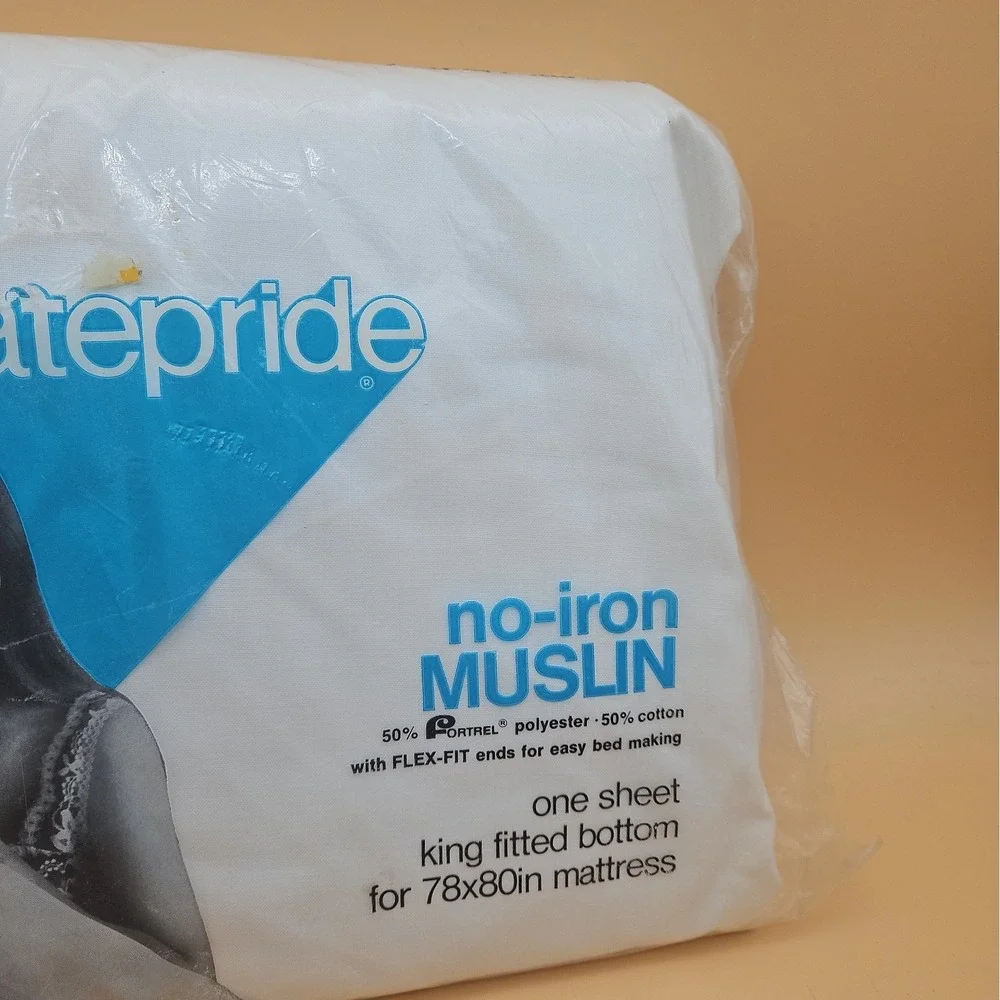 Vintage Statepride No-Iron Muslin One Sheet King Fitted Bottom NOS New White